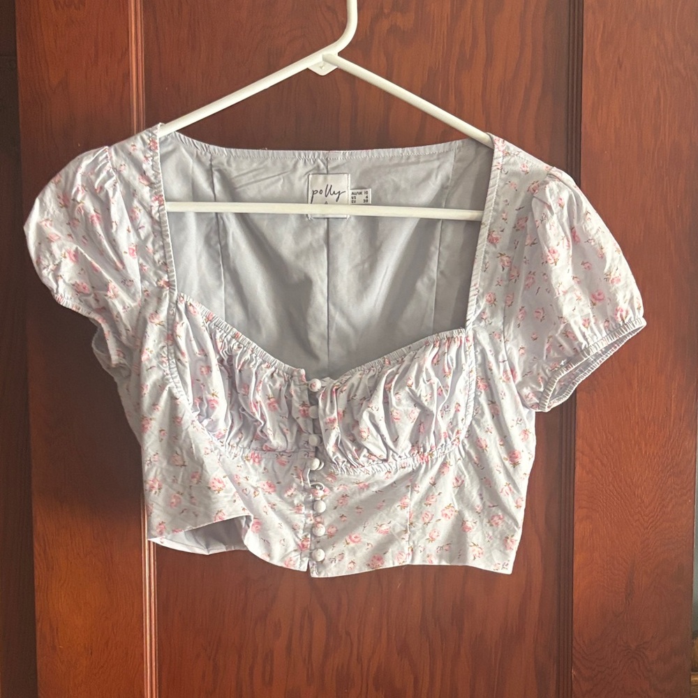 Princess Polly Light Blue Floral Blouse